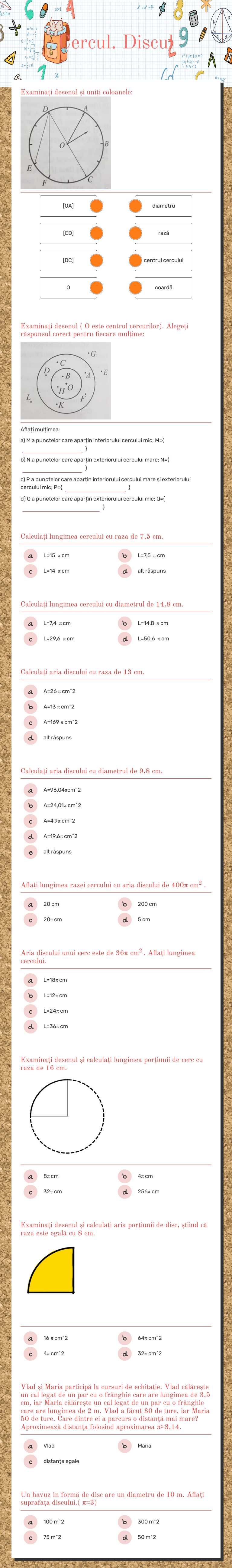 Cercul. Discul worksheet preview image