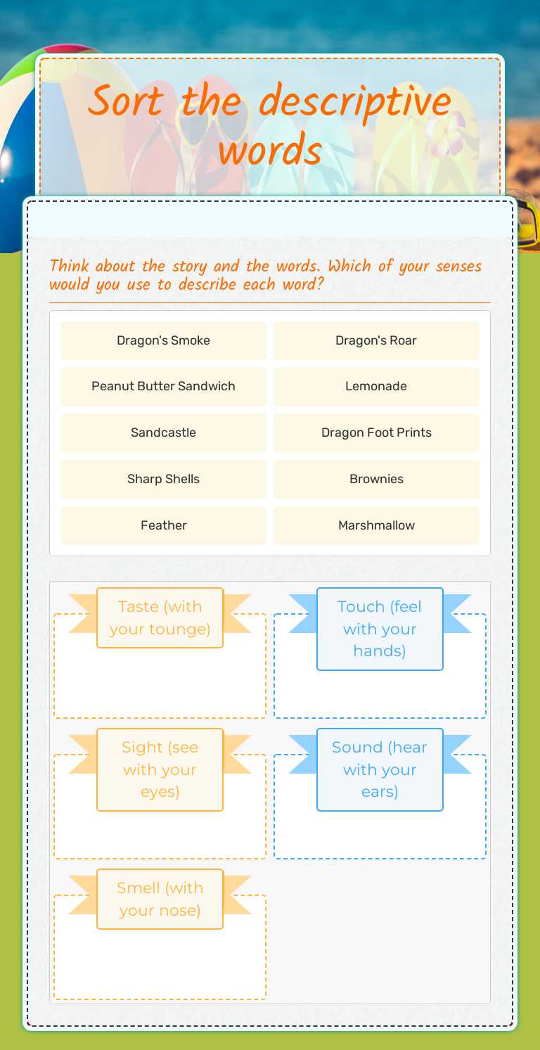 Sort the descriptive words worksheet preview image