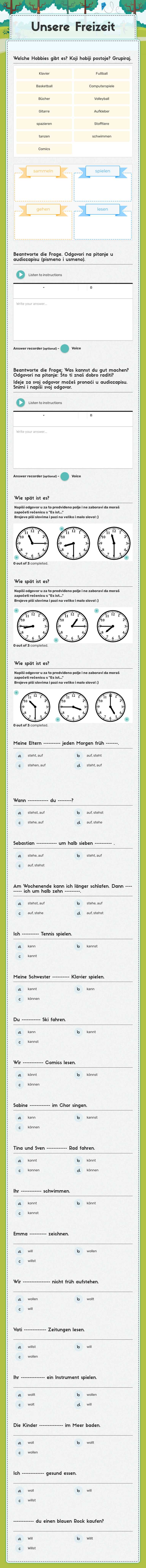 Unsere Freizeit worksheet preview image
