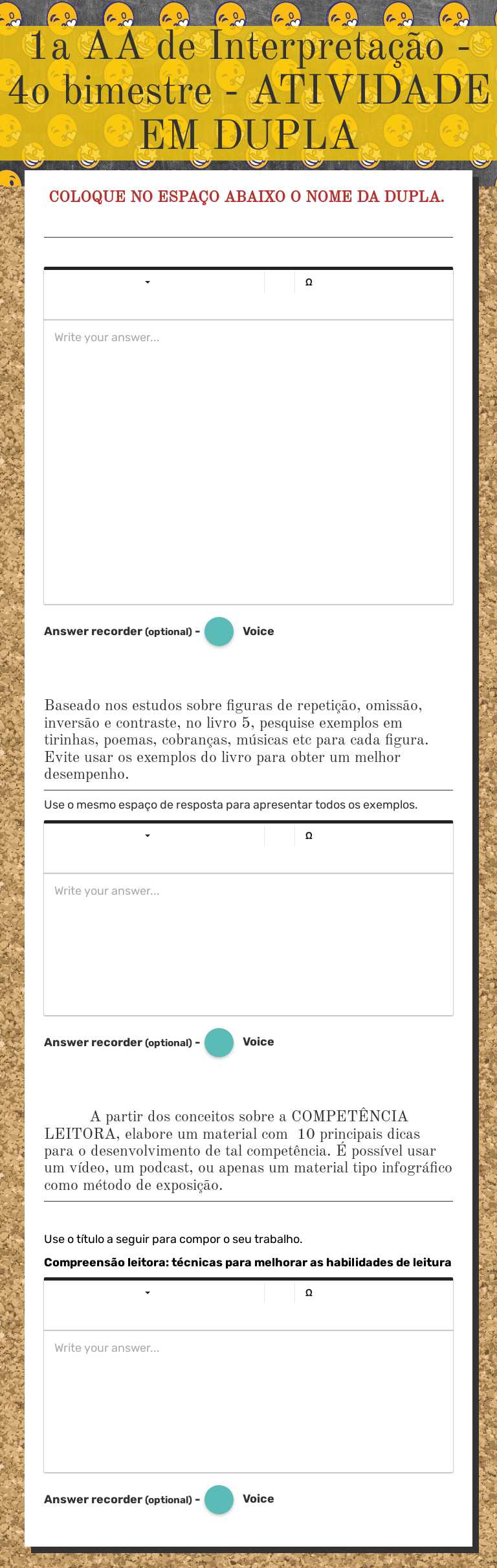 1a AA de Interpretação - 4o bimestre - ATIVIDADE EM DUPLA worksheet preview image