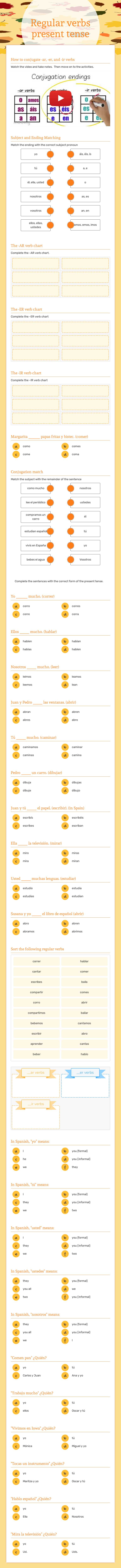 Regular verbs  present tense worksheet preview image