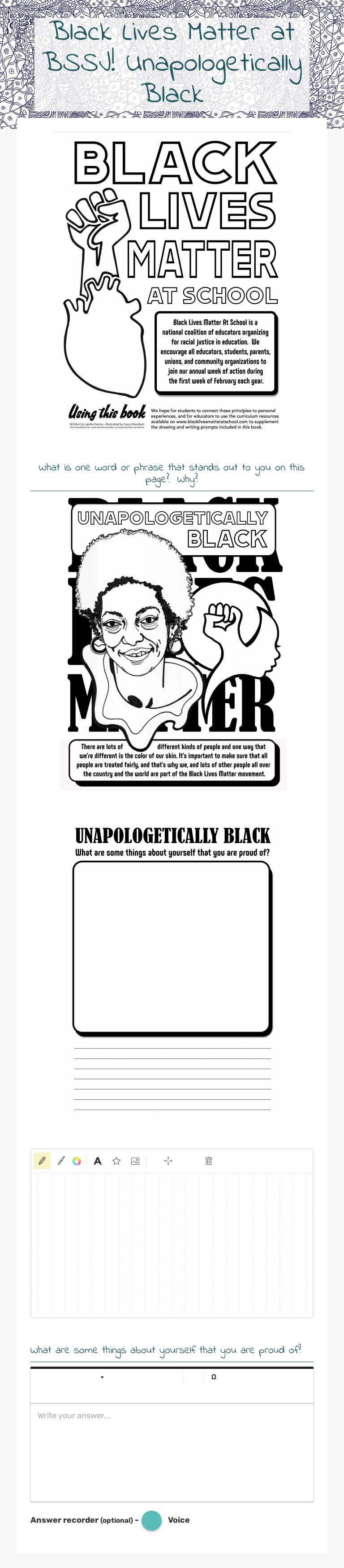 Black Lives Matter at BSSJ! Unapologetically Black worksheet preview image