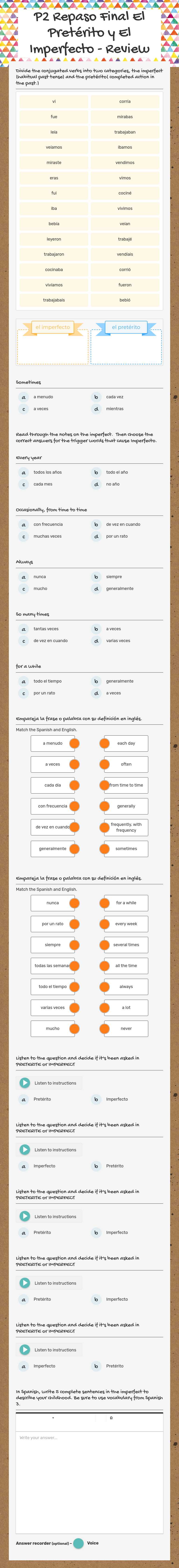 P5 Repaso Final El Pretérito y El Imperfecto - Review worksheet preview image