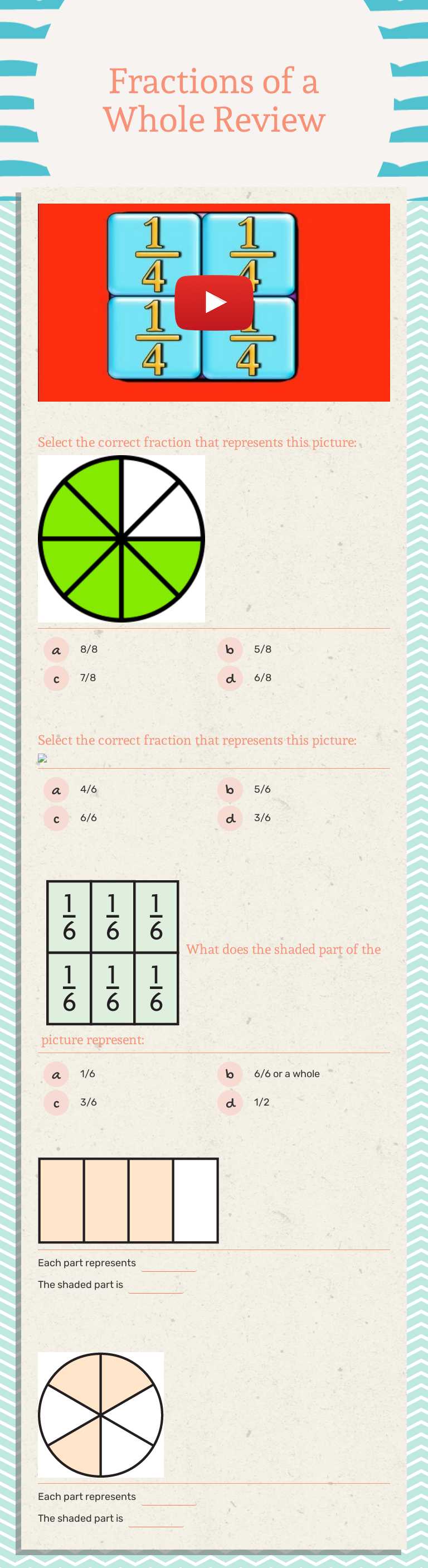 Fractions of a Whole 
Review worksheet preview image