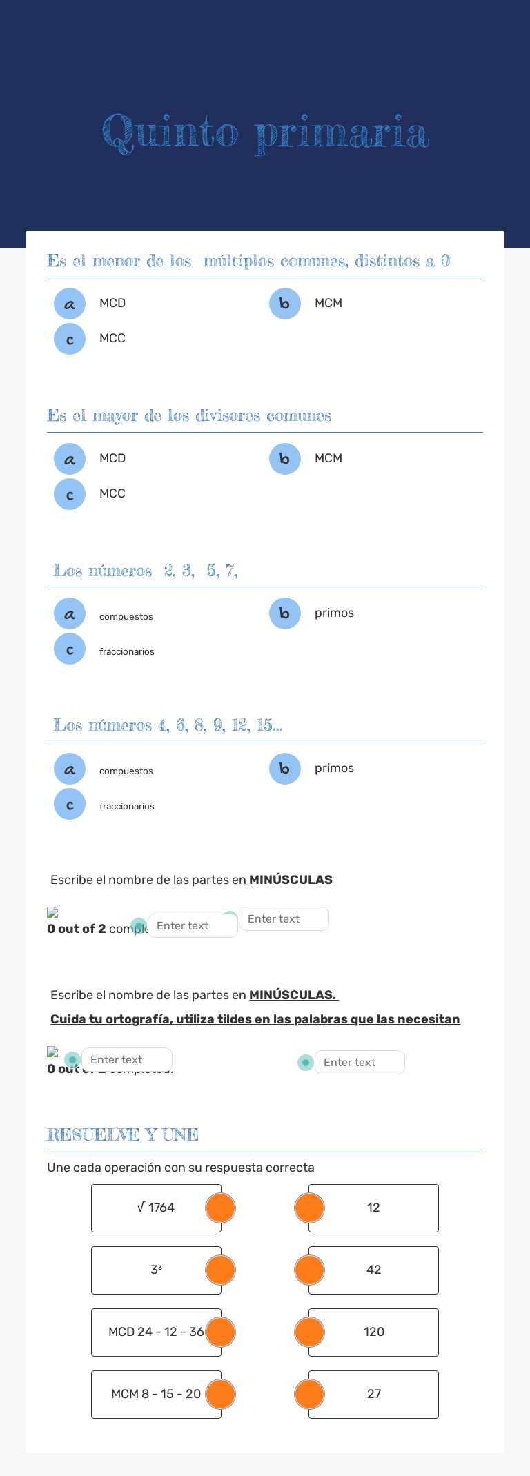 Quinto primaria Grade 5 worksheet preview