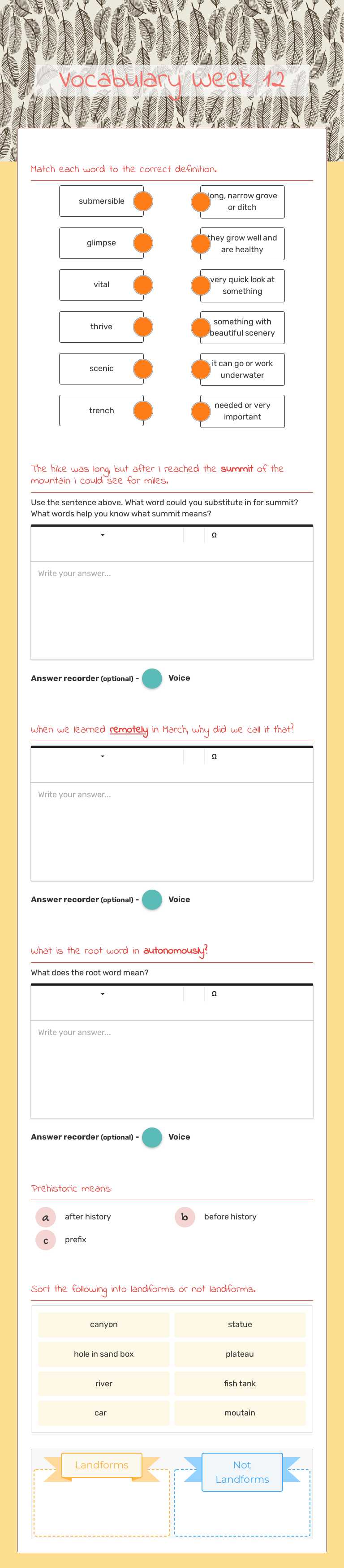 Vocabulary Week 12 worksheet preview image