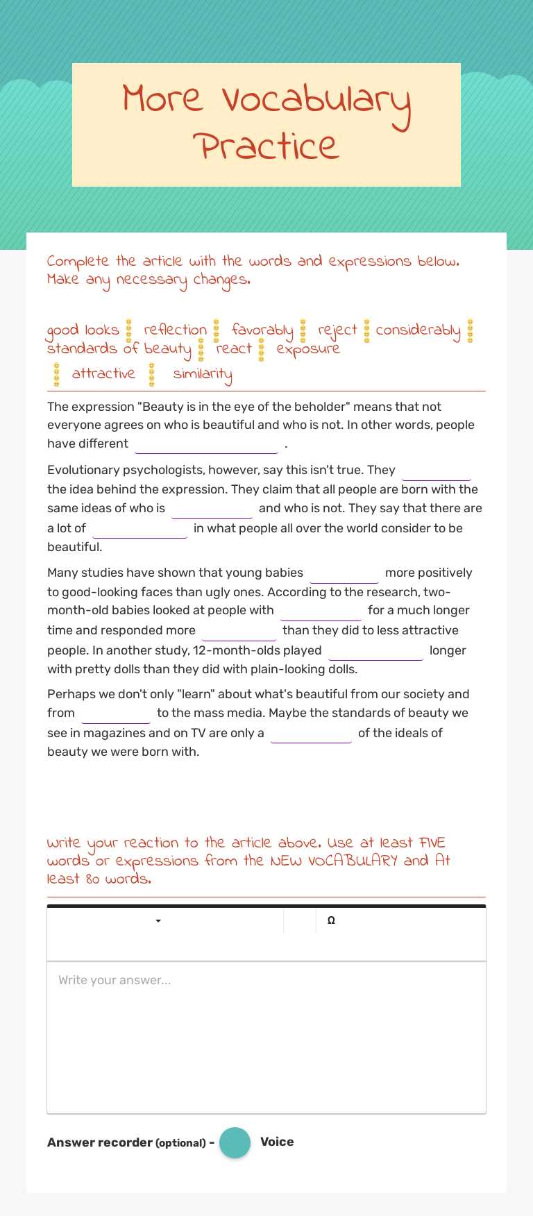 More Vocabulary Practice Grade 10 worksheet preview