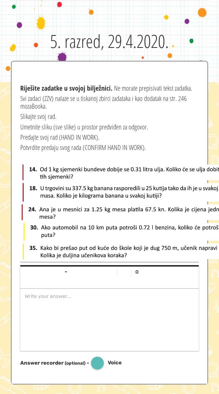 5. razred, 29.4.2020. Grade 6 worksheet preview