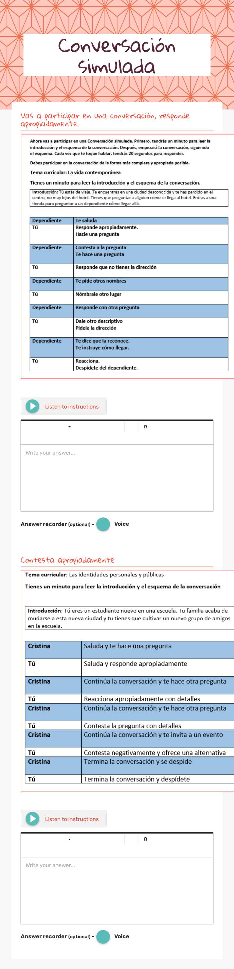 Conversación simulada worksheet preview image