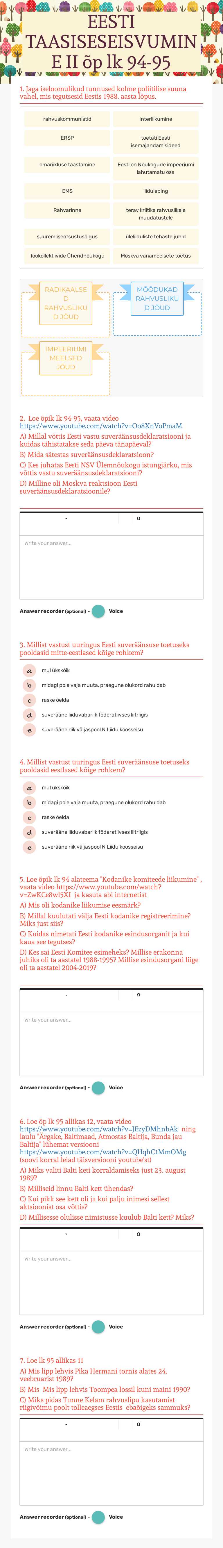 EESTI TAASISESEISVUMINE II õp lk 94-95 worksheet preview image