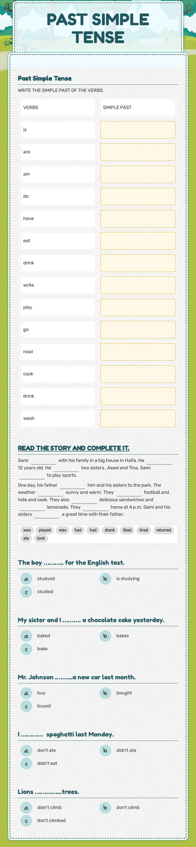PAST SIMPLE TENSE Grade 5 worksheet preview