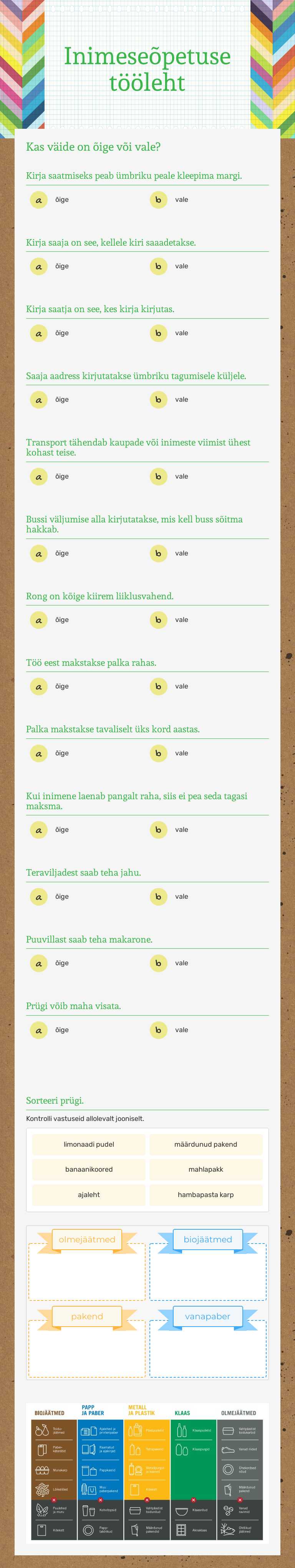 Inimeseõpetuse tööleht worksheet preview image