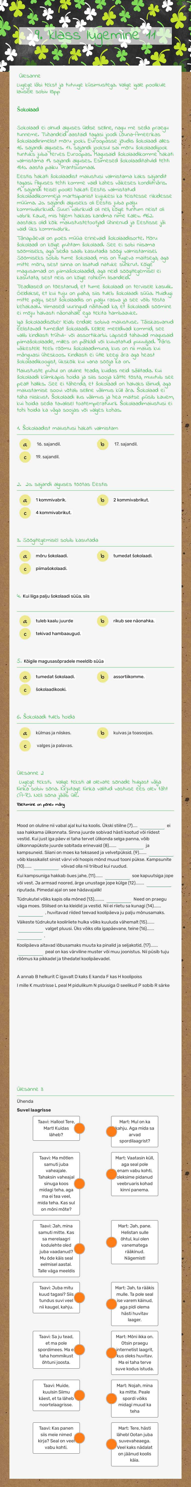 9. klass lugemine 11 worksheet preview image