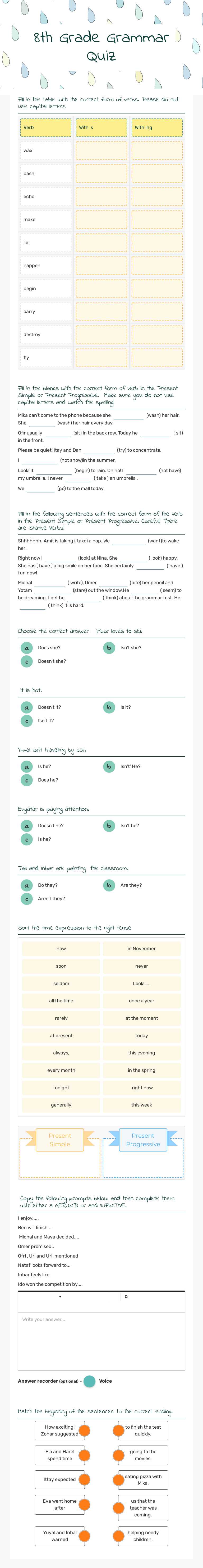 8th Grade Grammar Quiz Grade 8 worksheet preview
