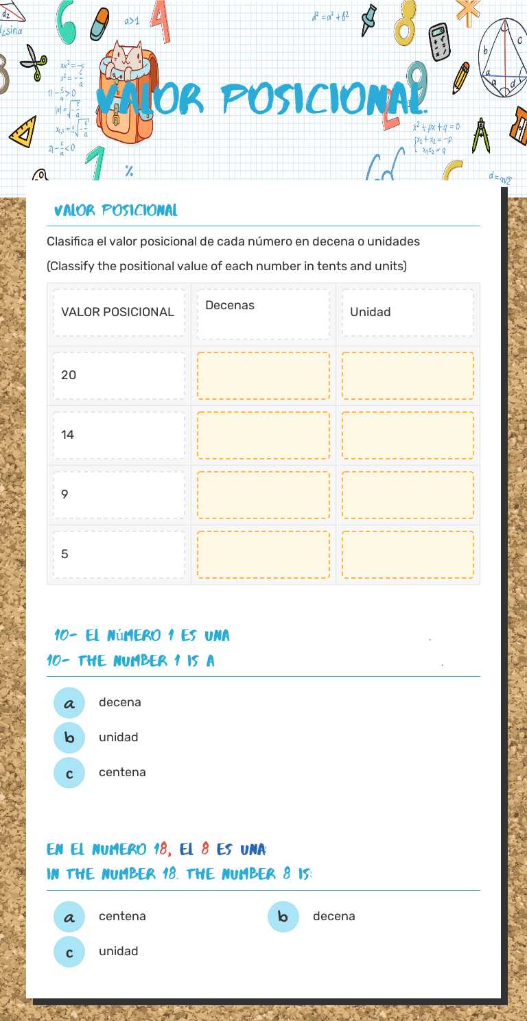 valor posicional. worksheet preview image