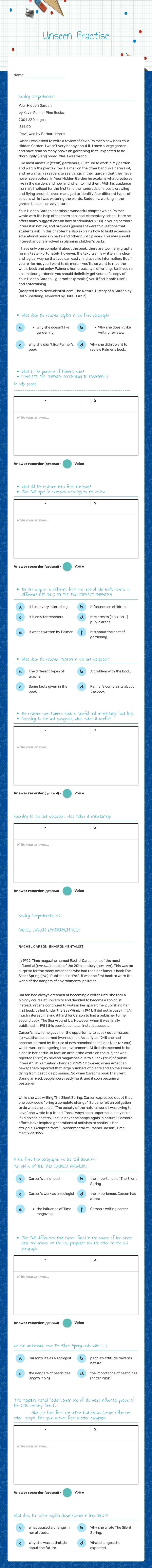 Unseen Practise worksheet preview image