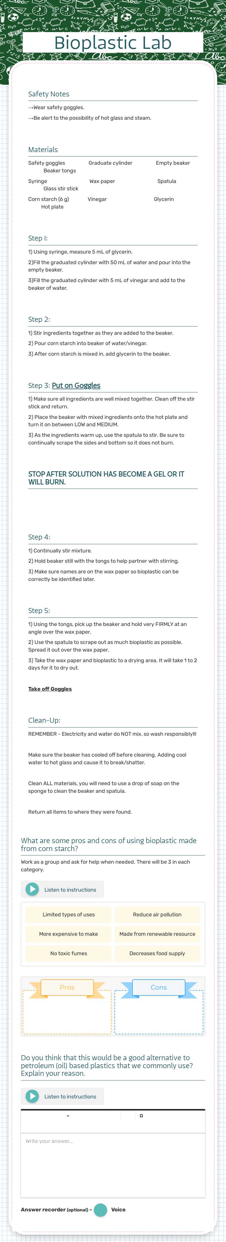 Bioplastic Lab Grade 8 worksheet preview