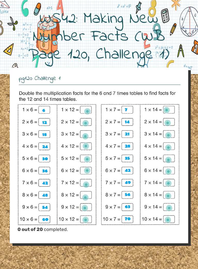 WS42: Making New Number Facts (WB Page 120, Challenge 1) worksheet preview image