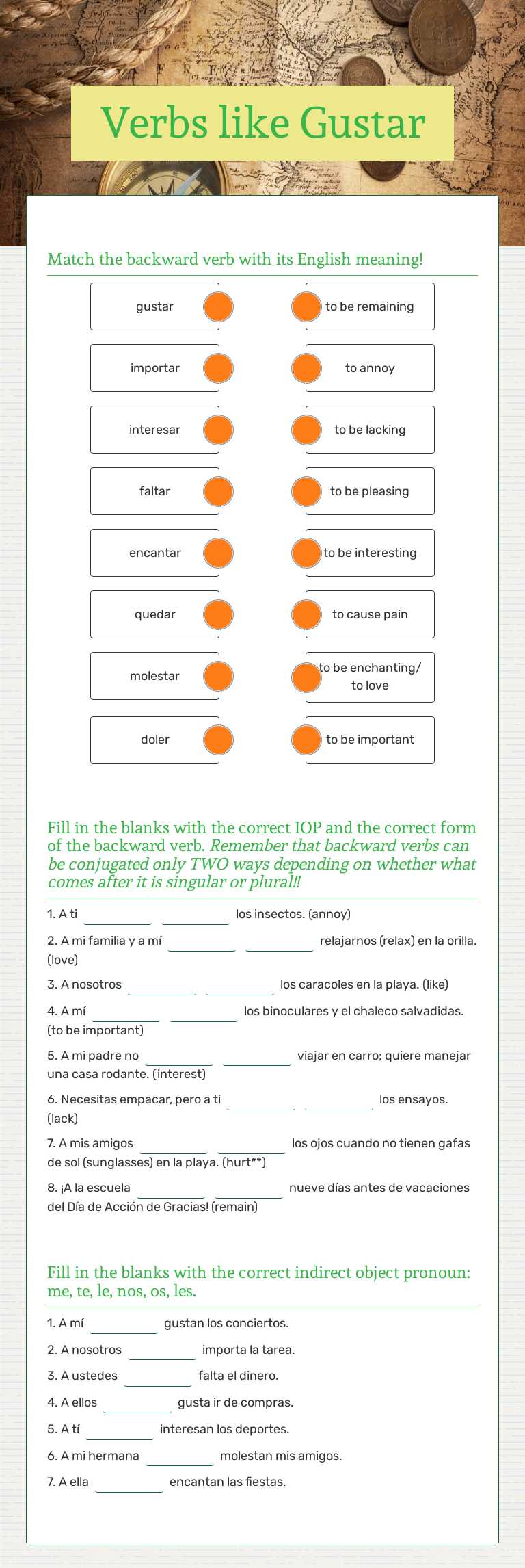 Verbs like Gustar worksheet preview image
