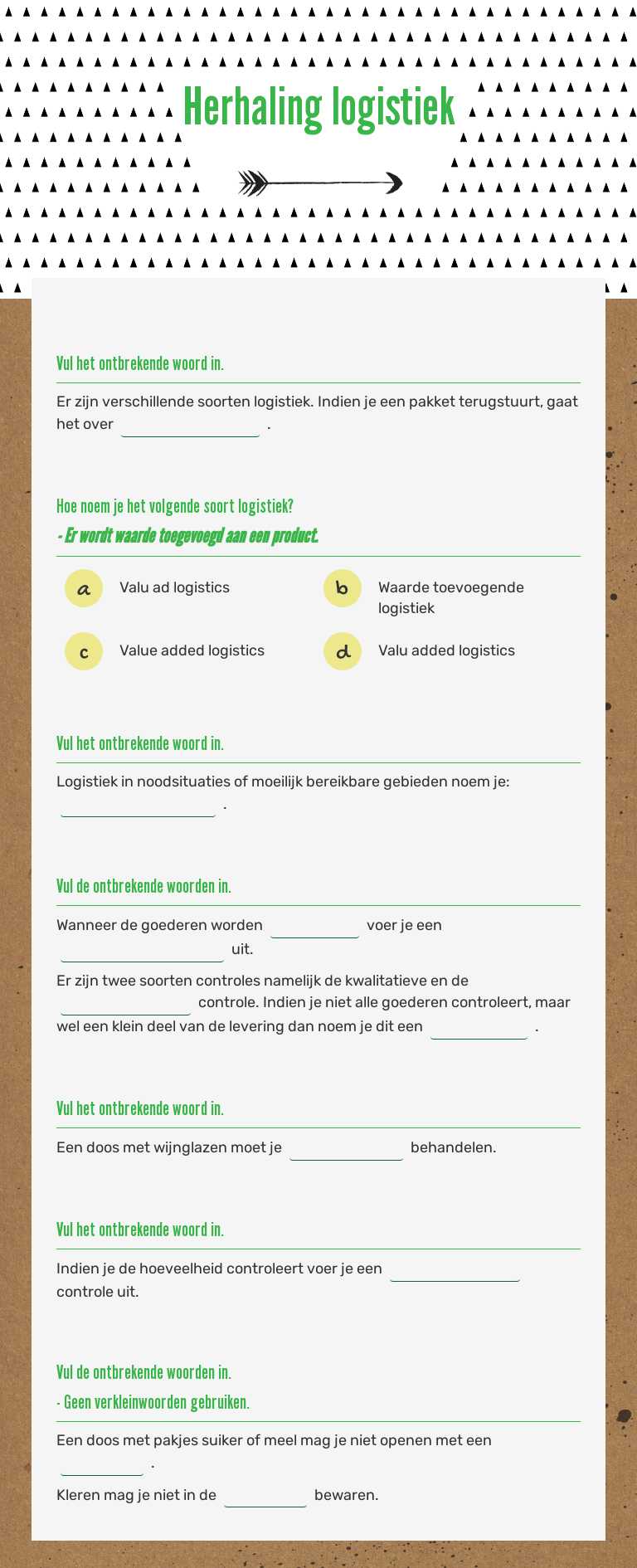 Herhaling logistiek worksheet preview