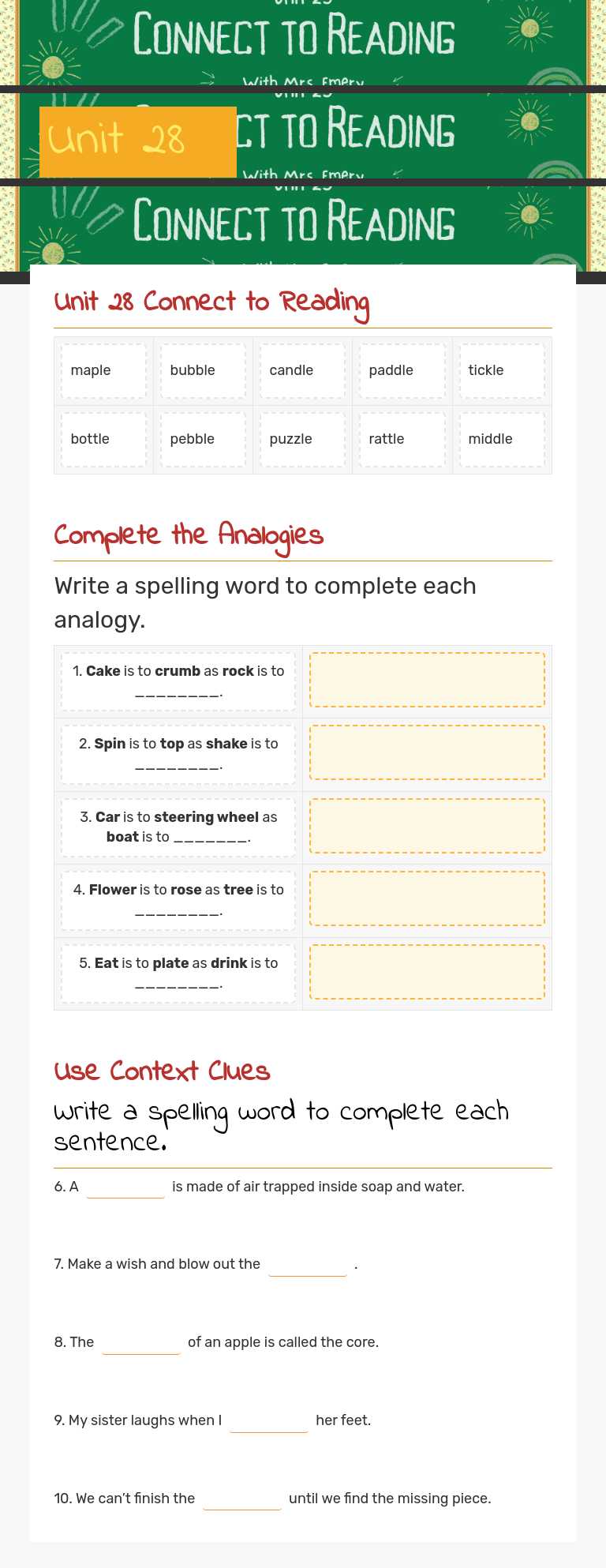Unit 28 worksheet preview image