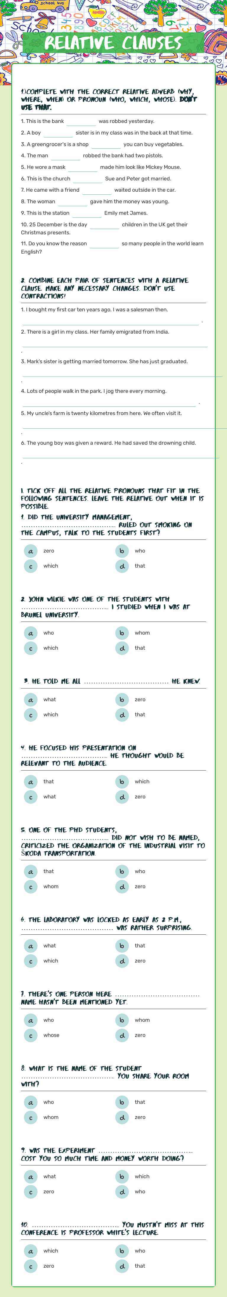 RELATIVE CLAUSES worksheet preview image