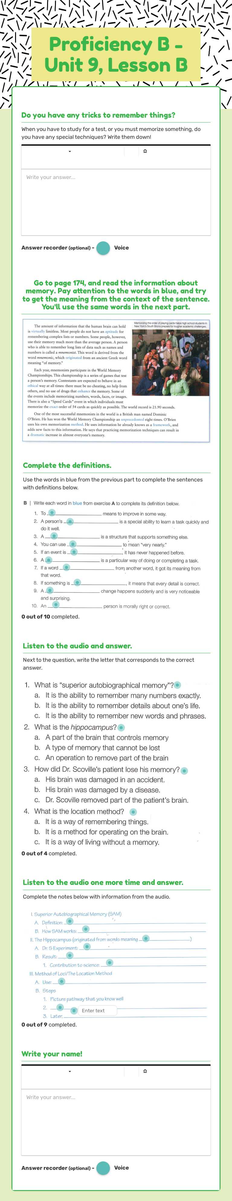 Proficiency B - Unit 9, Lesson B worksheet preview image