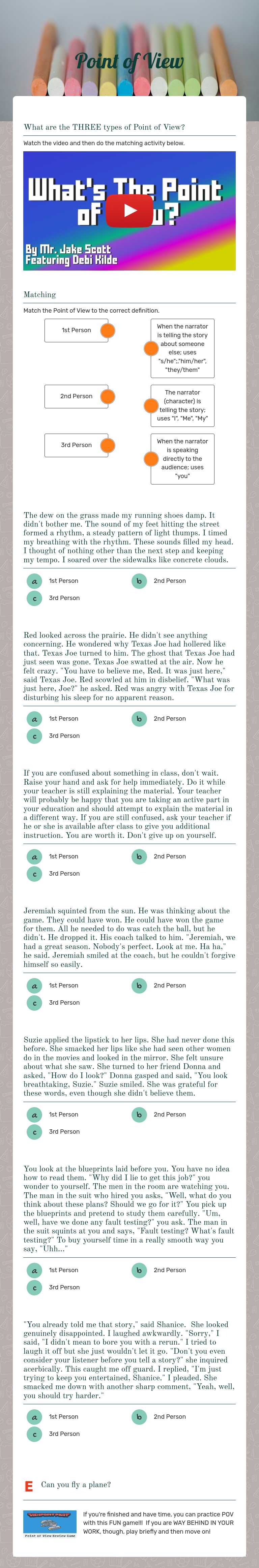 Point of View worksheet preview image