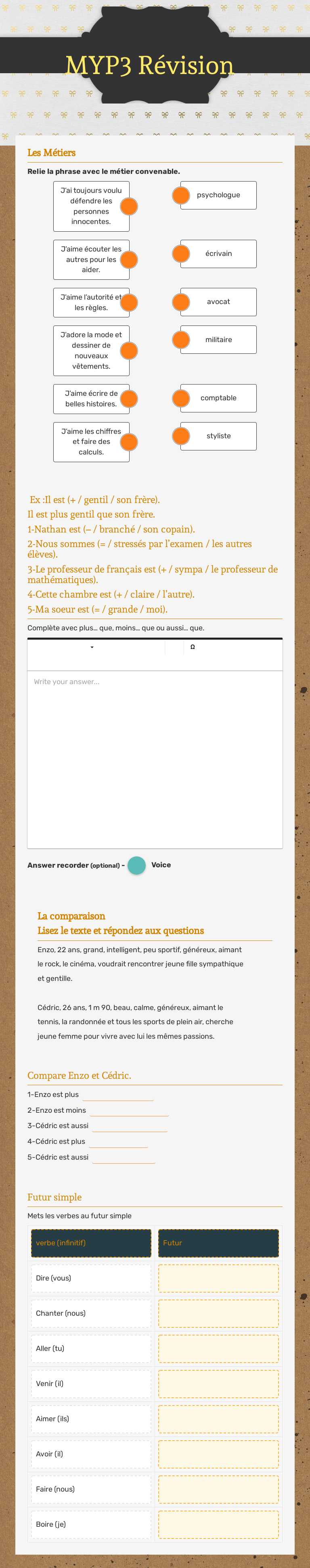 MYP3 Révision worksheet preview image