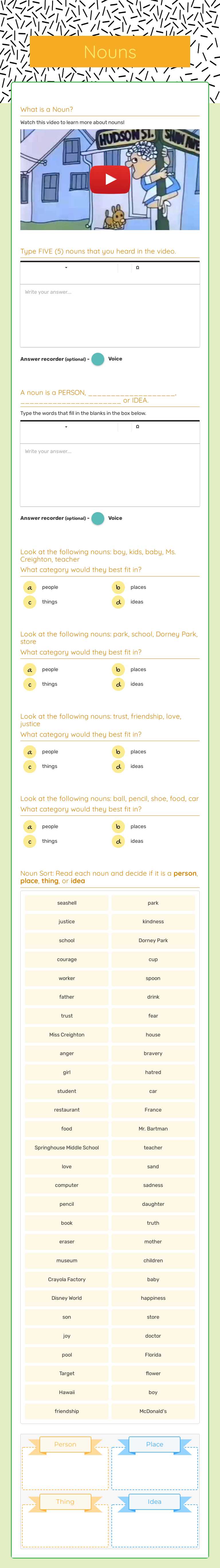 Nouns worksheet preview image