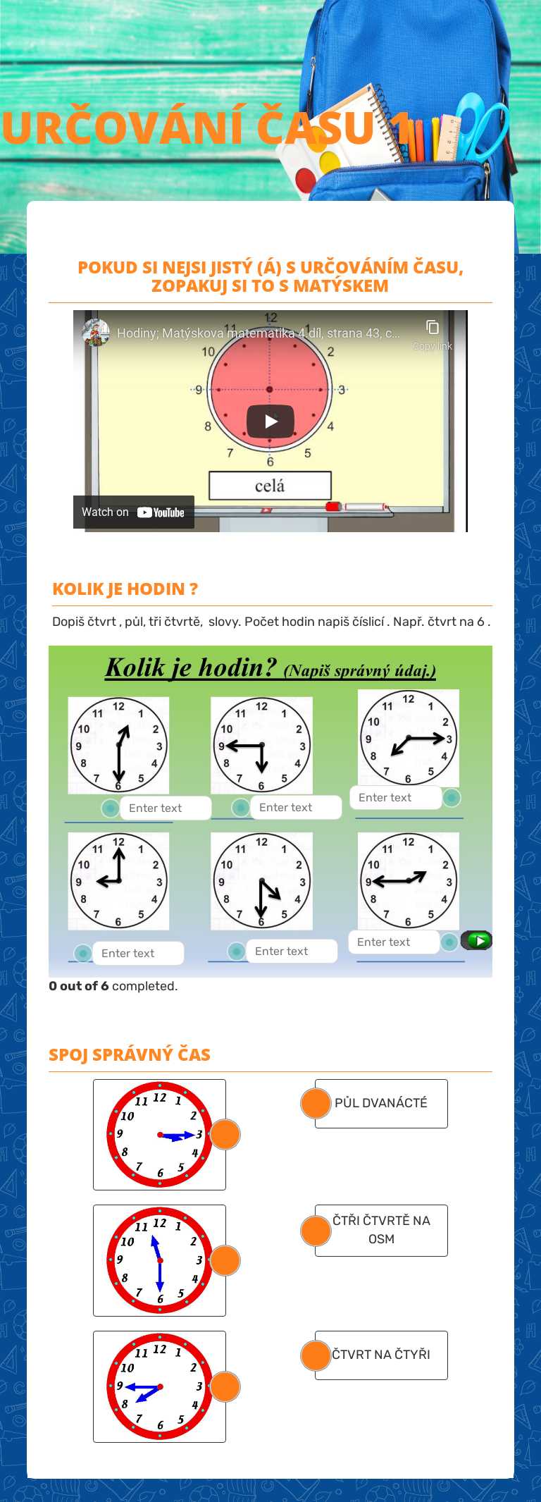 URČOVÁNÍ ČASU 1 worksheet preview image