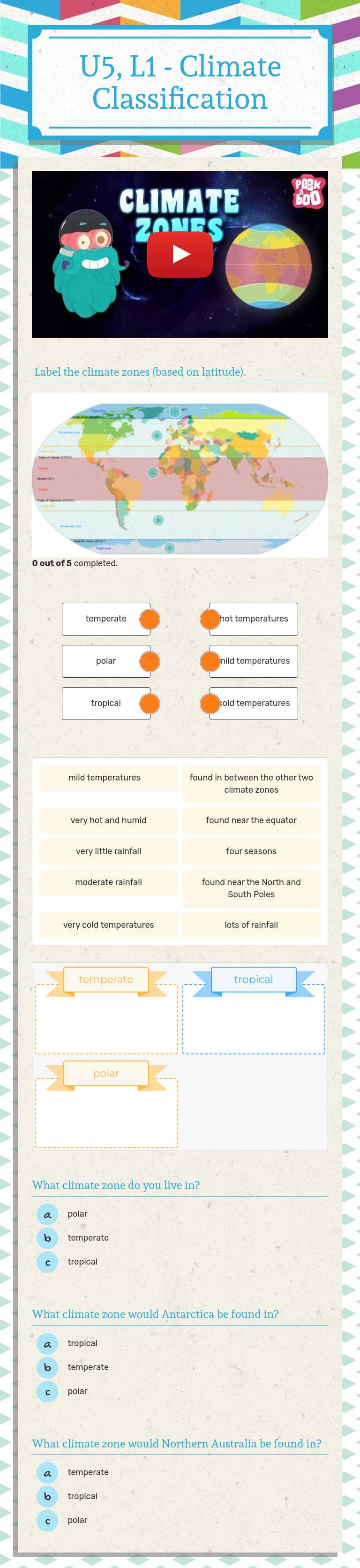 U5, L1 - Climate Classification worksheet preview image