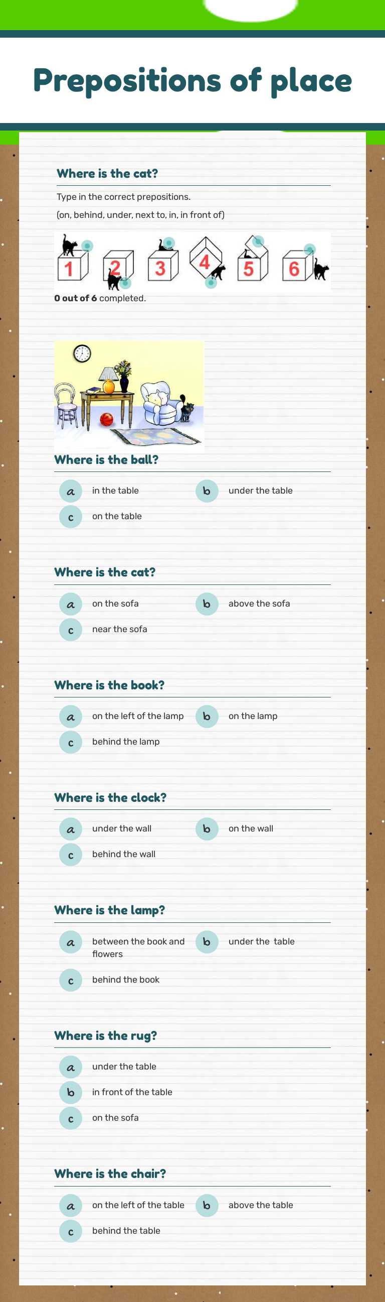 Prepositions of place Grade 1 worksheet preview
