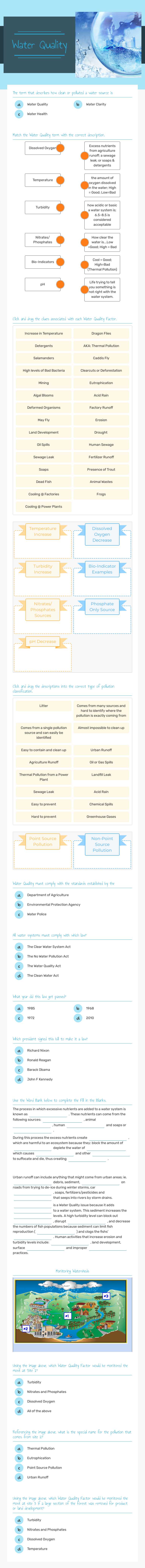 Water Quality worksheet preview image