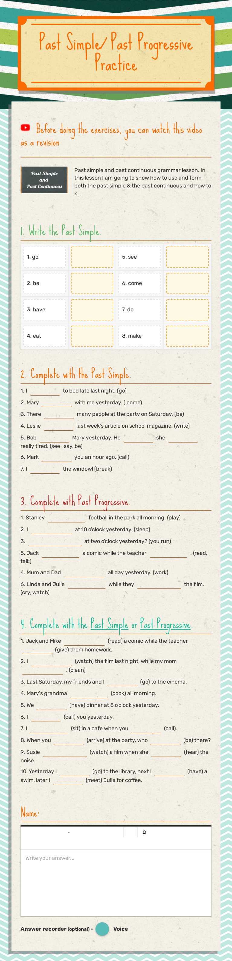 Past Simple/ Past Progressive
Practice worksheet preview image