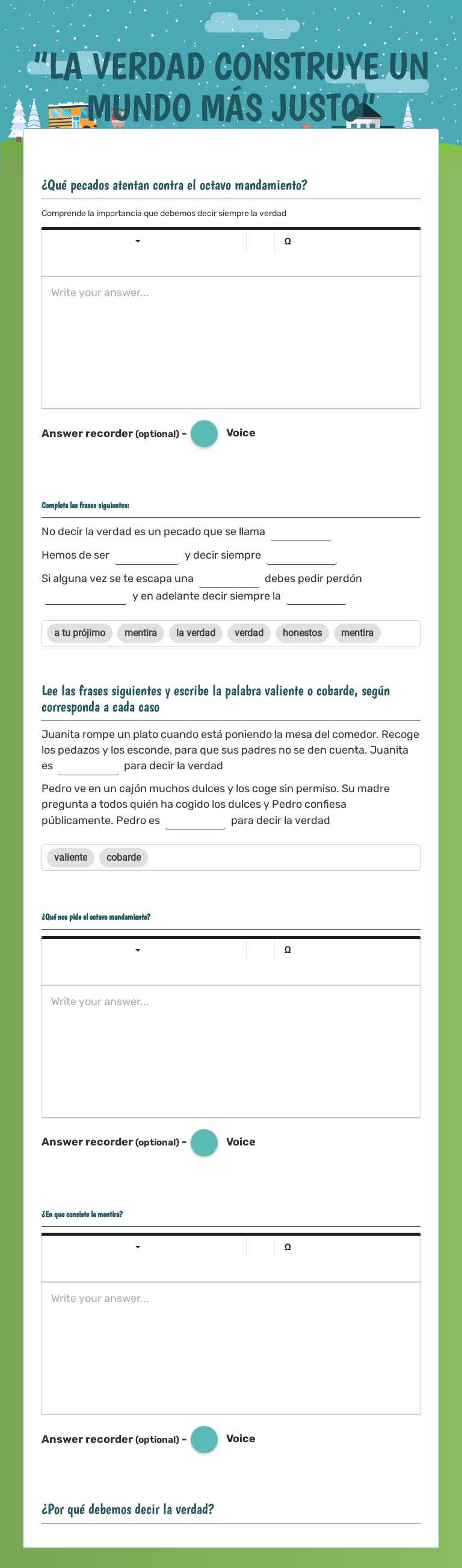 “LA VERDAD CONSTRUYE UN MUNDO MÁS JUSTO” worksheet preview