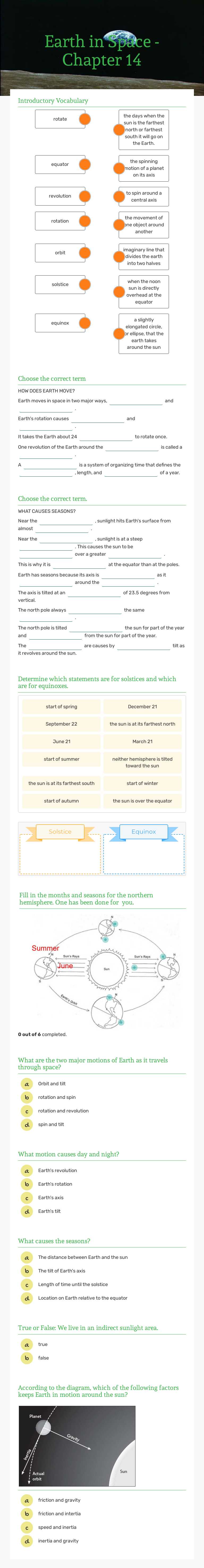 Earth in Space - Chapter 14 Grade 8 worksheet preview