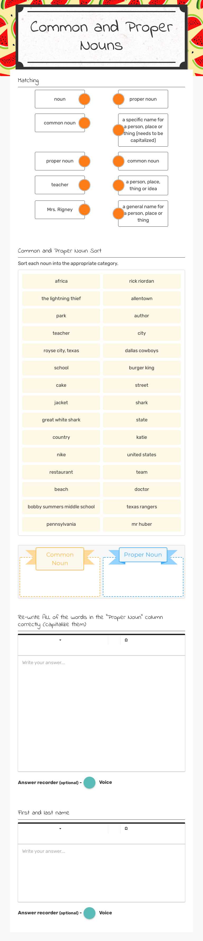 Common and Proper Nouns worksheet preview image