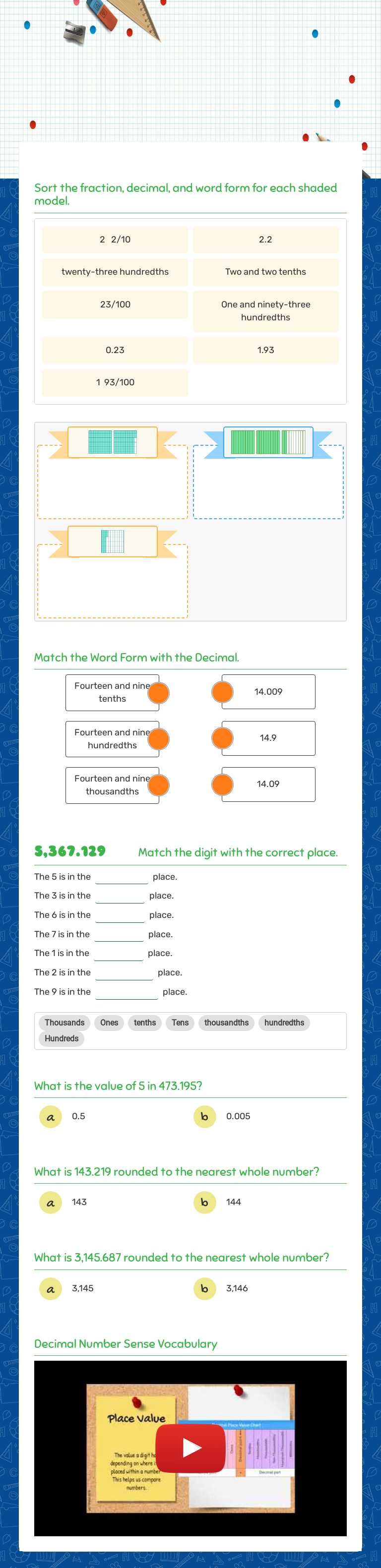 Decimal Place value worksheet preview image