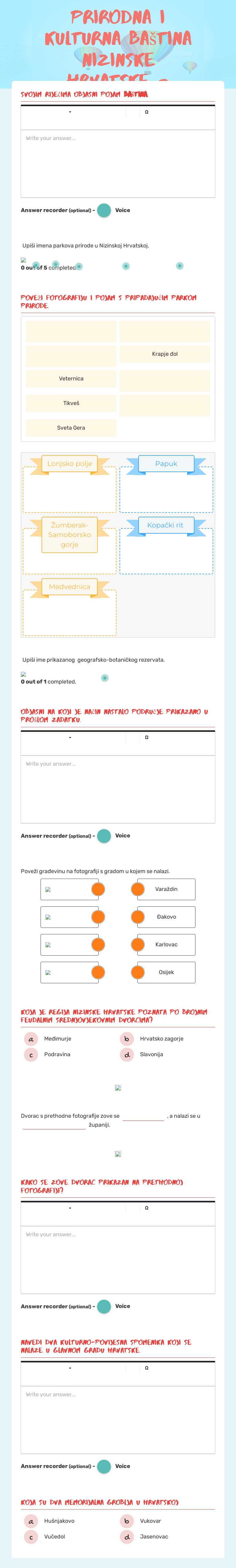Prirodna i kulturna baština Nizinske Hrvatske - ponavljanje worksheet preview image
