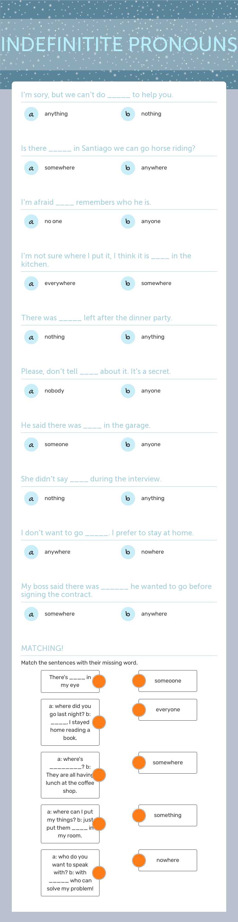 INDEFINITITE PRONOUNS worksheet preview image