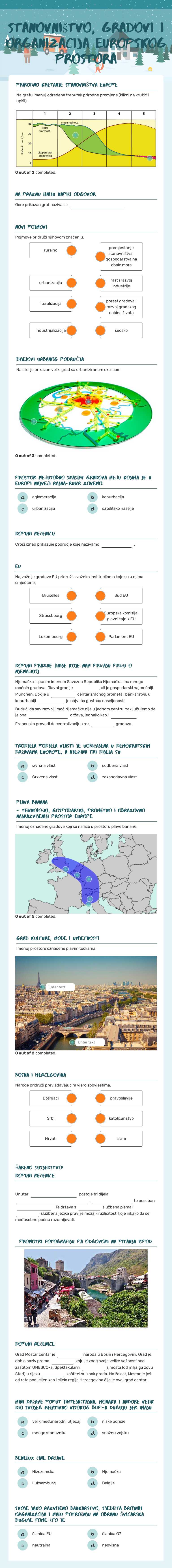 stanovništvo, gradovi i organizacija europskog prostora worksheet preview image