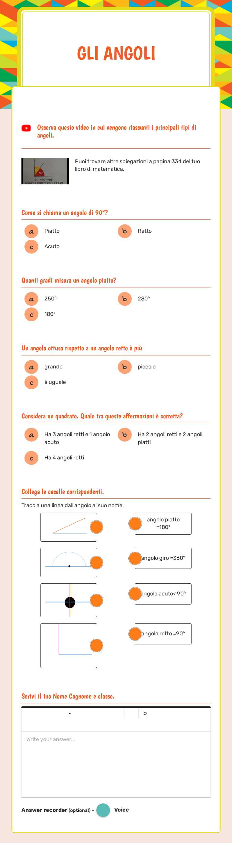 Gli angoli worksheet preview image
