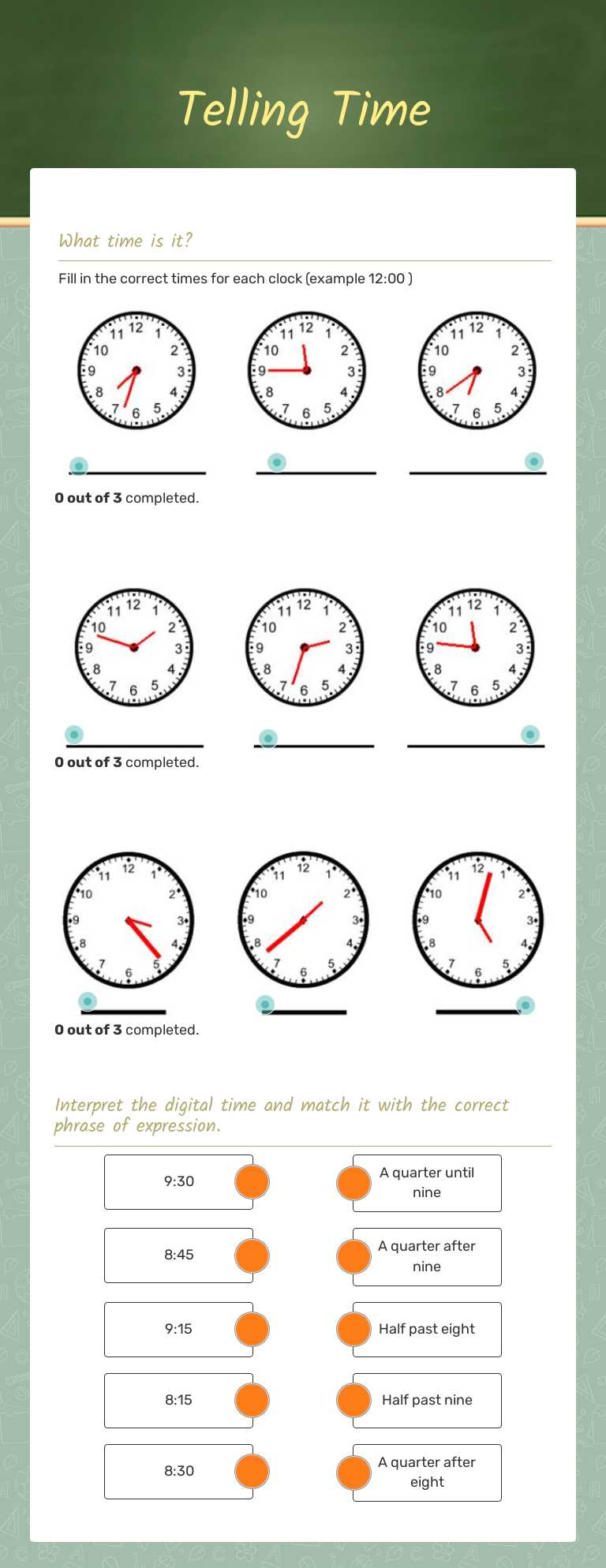 Telling Time worksheet preview image