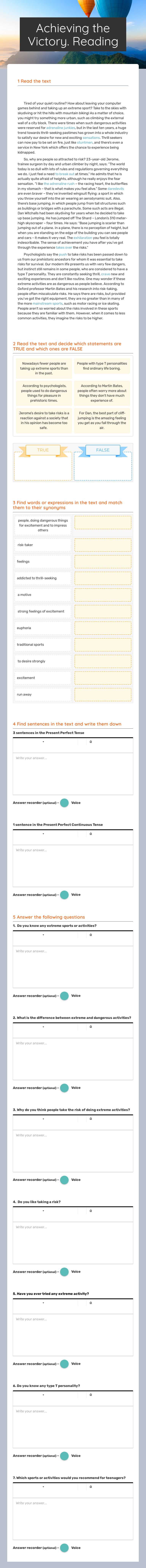 Achieving the Victory. Reading worksheet preview image