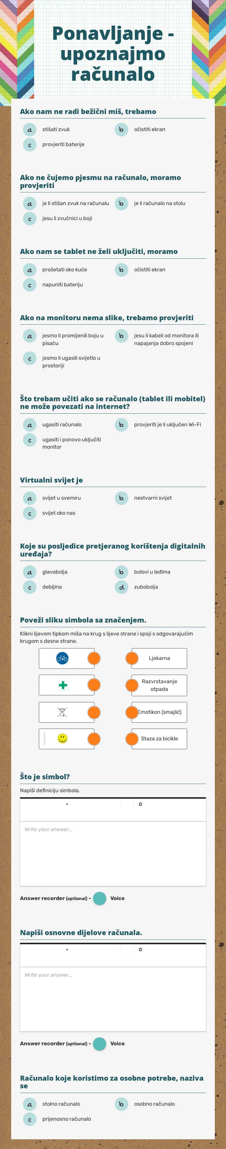 Ponavljanje - upoznajmo računalo Grade 3 worksheet preview