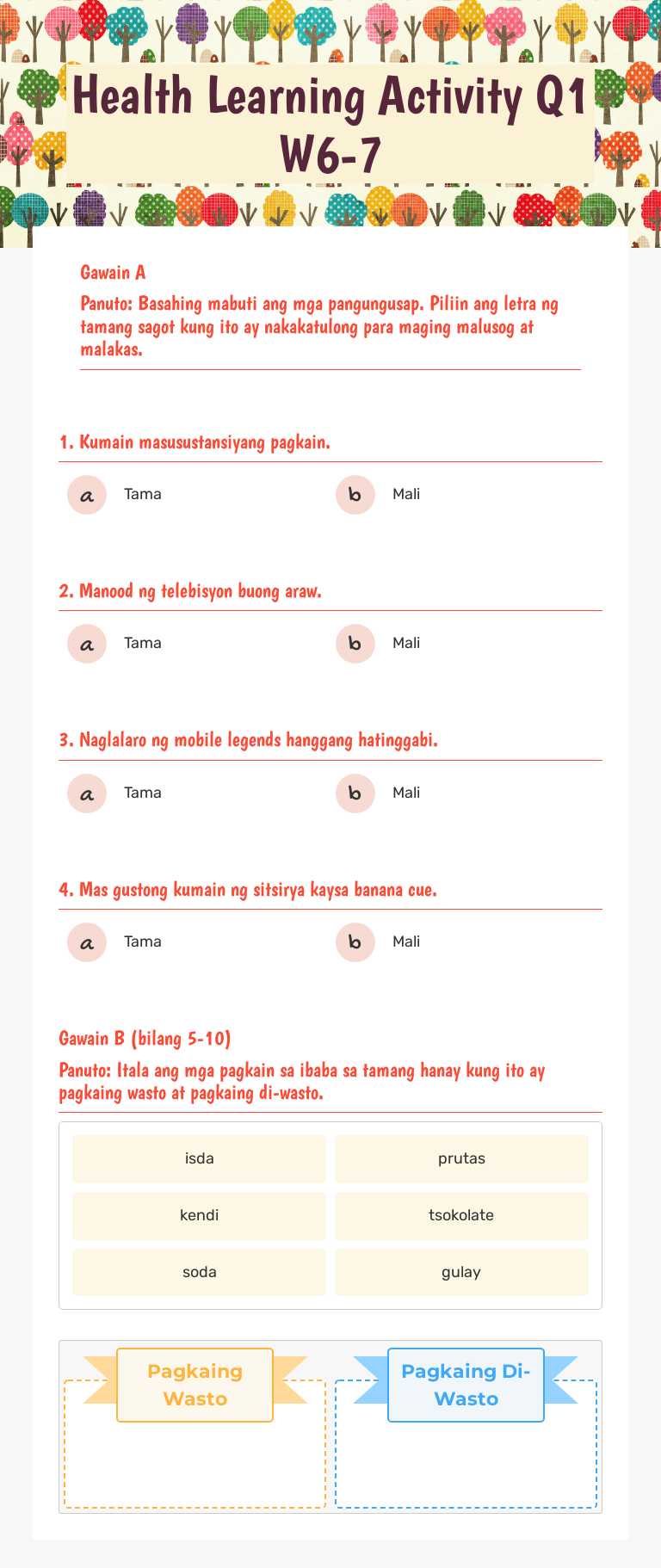 Health Learning Activity Q1 W6-7 Grade 2 worksheet preview