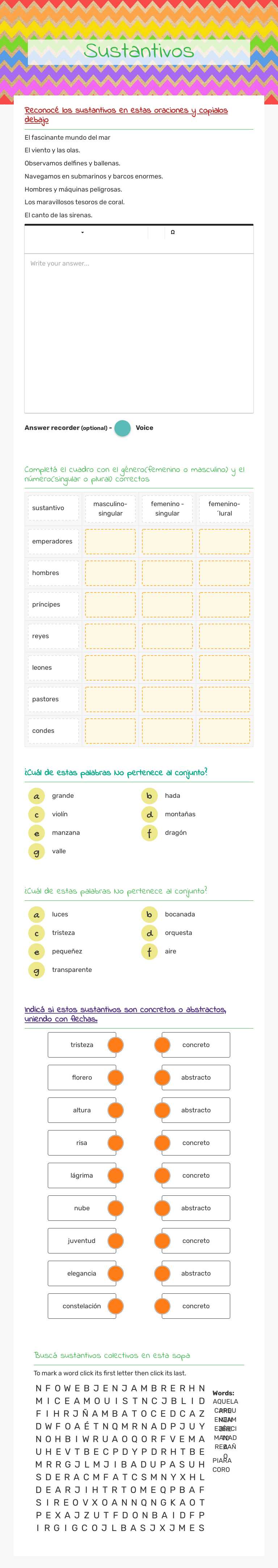 Sustantivos Grade 5 worksheet preview