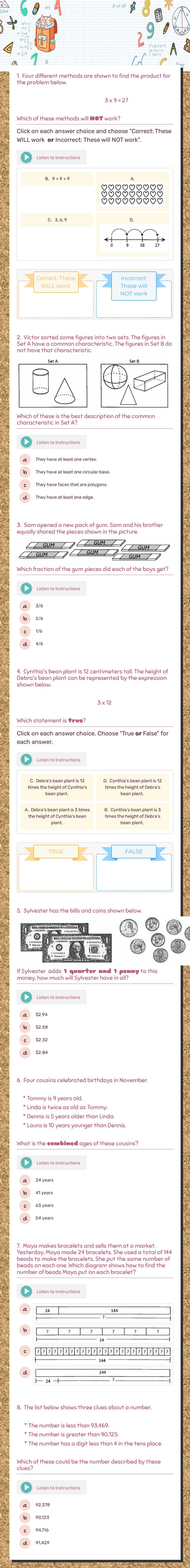 GPS A2 (#1-8) Grade 3 worksheet preview
