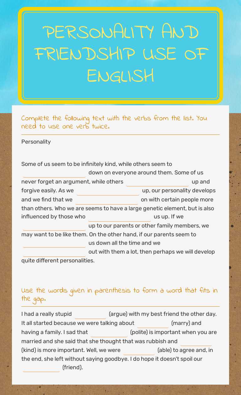 Personality and friendship
Use of English worksheet preview image